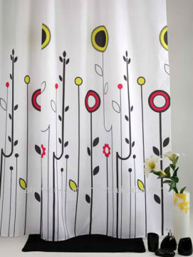 Polyester fabric printed simple flower shower curtain