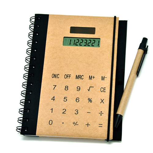 Brown Paper Calculator with Notebook Pen