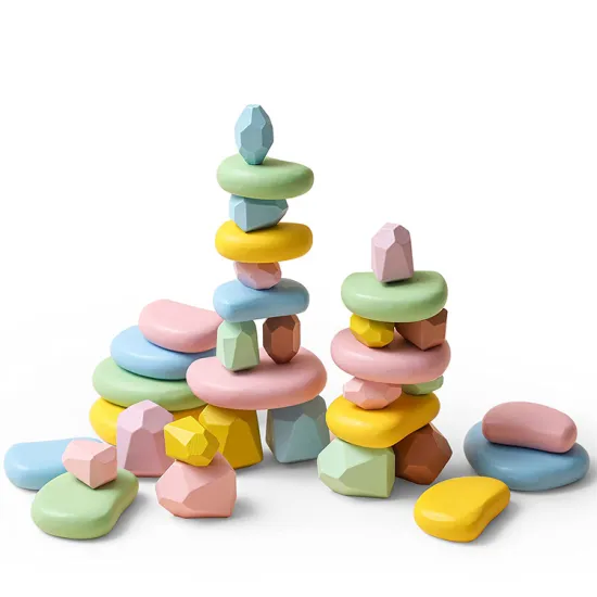 Montessori Educational Building Toy Set: 34pcs Rainbow Wood Sorting, Stacking Rocks, and Balancing Stacking Stones