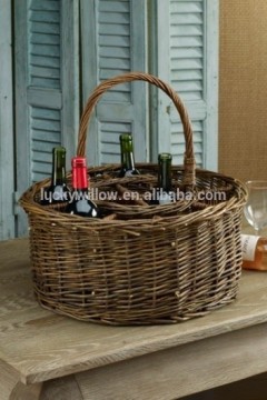 natural round wicker wine basket with dividers & grids