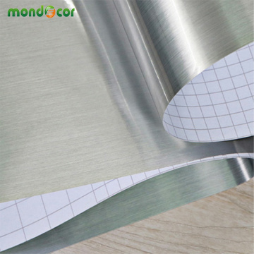 DIY Metal Decorative Wallpaper Peel and Stick Film Brushed Silver Stainless Steel PVC Vinyl Waterproof House Appliance Stickers