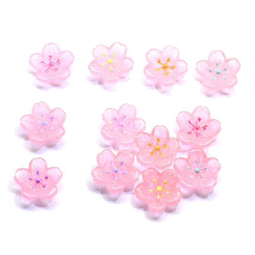 Schöne 3D Kirschblüte Pink Resin Cabochon Perlen 100 Stück / Tasche Für Mädchen Schlafzimmer Ornamente Craft Decor Perlen Spacer
