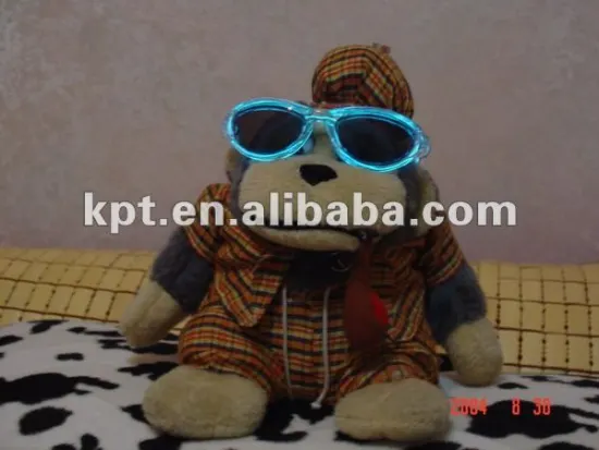 neon blue glowing glasses by electroluminescent wire decoration