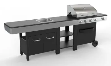 4 Burner Gas Grill with Side Table and Water Pan