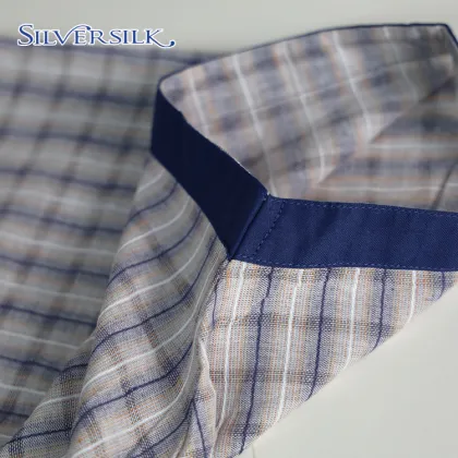 Linen Rayon Men Blouse Plaid Shirts Short Sleeves