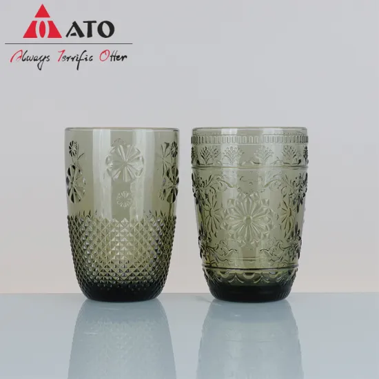 Vintage grey Pressed Glass Cup Embossed Highball Glasses