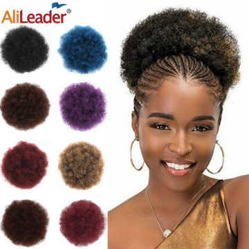 Alileader Black Curly Chignon Afro Naturel Hairpiece Bun Drawstring Afro Puff Ponytail Extensions Synthetic Hair Bun Blue Brown
