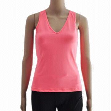 Women's yoga tank with V-neck, Fashionable design, with bra inside, made by four needles six threads