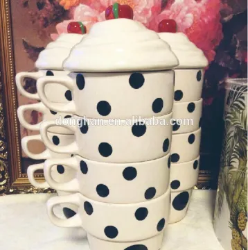 4pcs porcelain stackable dots mug wholesale