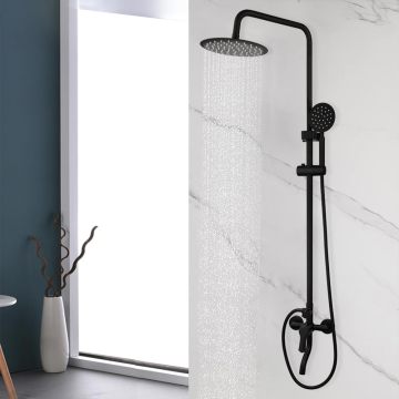 8 Inch Rainfall Shower Matte Black Outdoor Fixture 3 Function with Handheld Sprayer