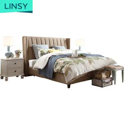 Linsy Simple Home Modern Fabric Bed Set American Double Luxury Bed Bedroom Furniture