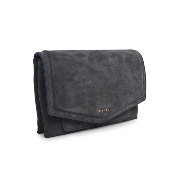 Dark Gray Black Leather Crossbody Envelope Purse