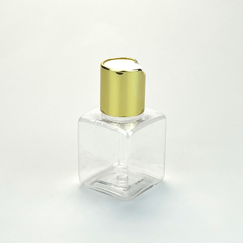 20ml 30ml 50ml 100ml Pacote cosmético Viaje plástico Clear Pet Bottle Square Hotel com tampa de ouro