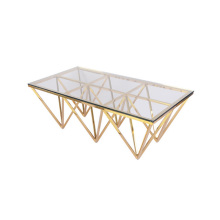 Unieke design glazen salontafel met metalen poten