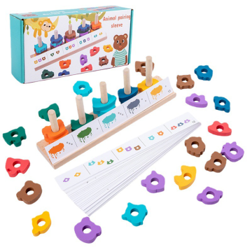 Early Childhood Learning: Wooden Animal Shape, Color, and Geometry Matching Game