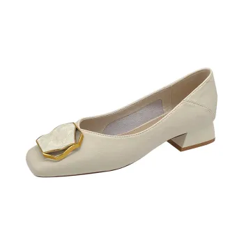 Customized Designer Women's Metal Logo Flat Shoes: Luxury Chinese Fashion Comfort Thick Heels