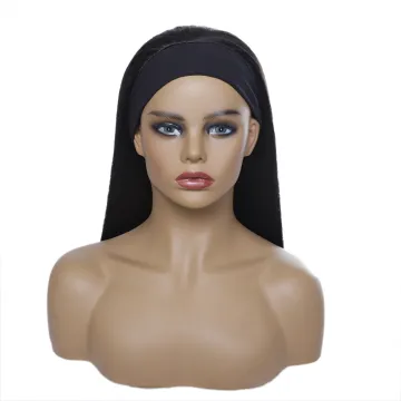 Wholesale headband wigs  heat resistant black long straight wig 22inch headband wigs synthetic hair for women