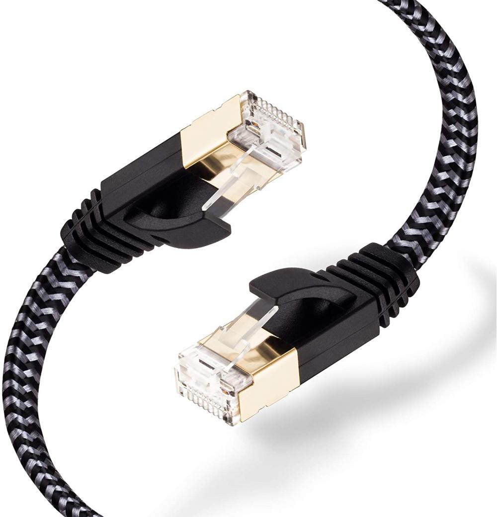 Kabel Ethernet Cat7 w oplocie nylonowym, pozłacana wtyczka