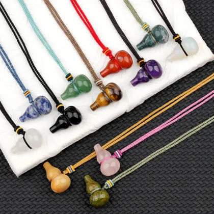 Gemstone Calabash Pendant Neckalce 18X30MM Handmade Craved Calabash Charm Pendant Rope Necklace