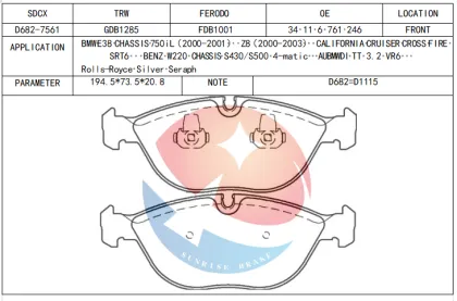 SDCX Brake Pad D1115-7561 / D682-7561 for Chrysler Crossfire Roadster & Bentley Arnage/Continental Flying Spur/Azure