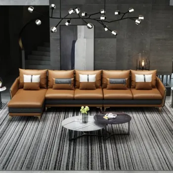 Modern L-Shaped Genuine Leather Sofa Set for Living Room