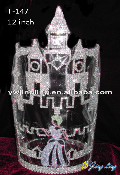 Large Rhinestone Castle Crown Cinderella Shape