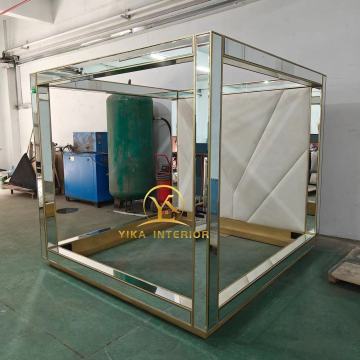 Altın aynalı masif ahşap gölgelik yatak kral Velvet yatak odası seti