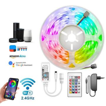 12V 5M RGB WiFi Waterproof Remote-Controlled Smart LED Strip Lights for Holiday Decor