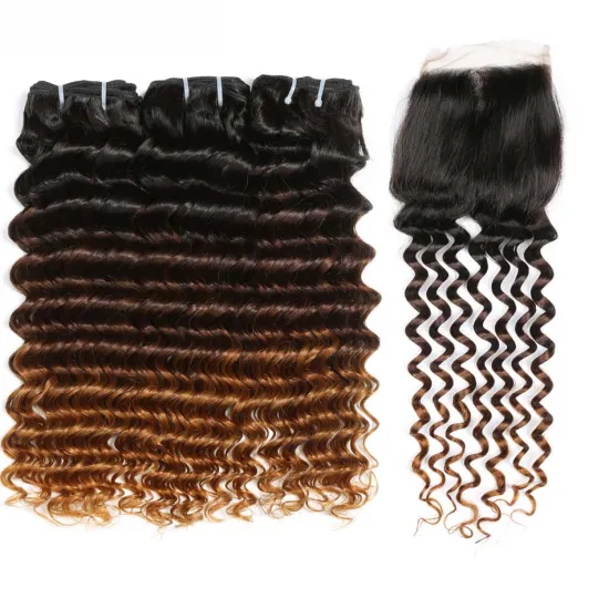 Wholesale Ombre 3 T Colors Hair Bundles With Closure  Deep Curly Wave Hair Extension High Quality Hair From Xuchang