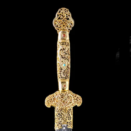 Qing Sword Luxury Sky Dragon Sword Gold Hollow Brass Relief Collection and Display Crafts