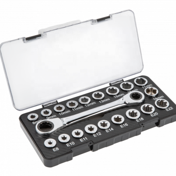 Hexagonal Fixing Element Ratchet Socket Ring Spanner Wrench Set 20 Pieces 8-19mm E8-E22mm