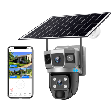3-soczewki 360 ° PTZ Solar 4G Kamera: bezprzewodowe zabezpieczenia zewnętrzne z aplikacją wykrywania ruchu i alarm