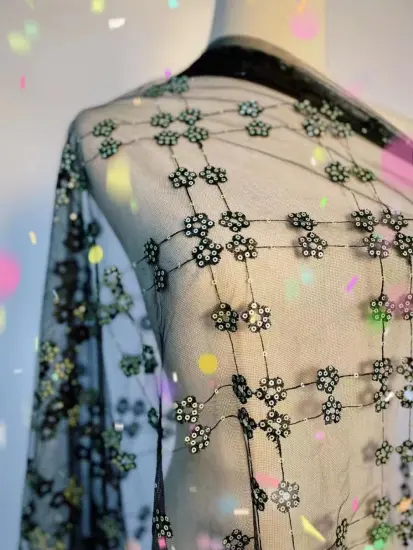 100% Polyester mesh embroidered lace embroidered piece fabric