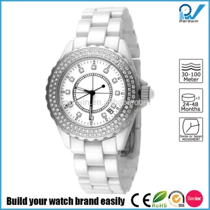 PVD Rosegold/Silver black ceramic watch quartz japan movement women sapphire crystal ceramic watch