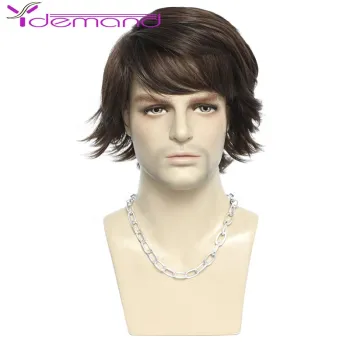 Y Demand Wholesale Synthetic Handsome Short  Wig Brown Hair Full Replacement Hair Daily Wigs Middle-aged Men