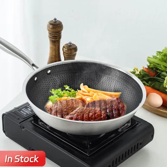 Wholesale Nonstick Honeycomb Wok Pan Stainless Steel Frying Pans