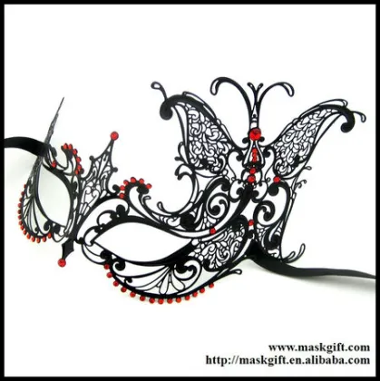 Wholesale Halloween Theme Gloss Black Venetian Metal Masquerade Party Mask With Bloody Crystals MA002-RBK