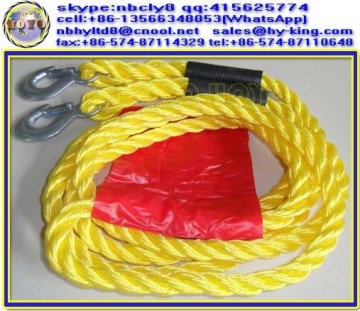 3 strand yellow pp tow rope , pe plastic tow rope , poly strength towing rope