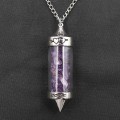 Healing Stone Chip 7 Chakra Pendulum Crystal Pendant Necklace with 80cm Chain Wish Bottle Necklace Dowsing Amulet