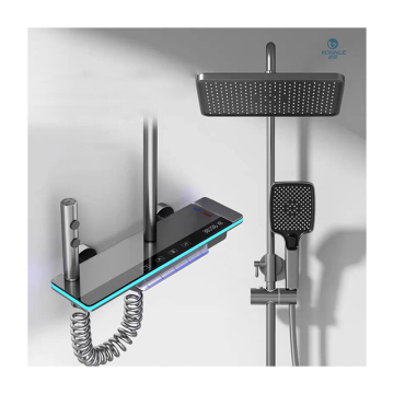Copper Plated Large Storage Rack Shower Head Set with Thermostatic Bath & Shower Faucets