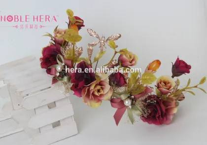 Beauty Princess Headdress Metal Crown Royal Fabric Flower 787HC