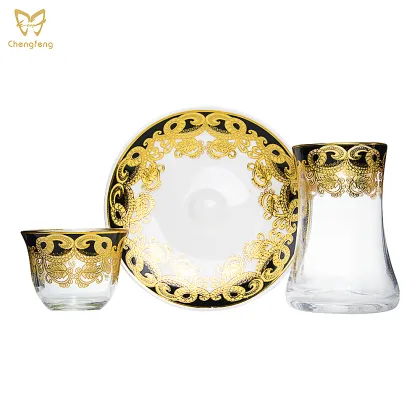 Luxury Blue Gold Middle East Style Scented Tea Cup & Saucer Set for Turkish Black Tea