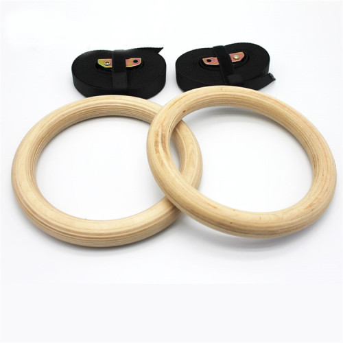 wooden gymnastics gym rings with adjustable straps