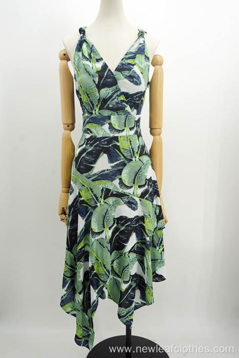 V-neck printed sleeveless dress girl new style