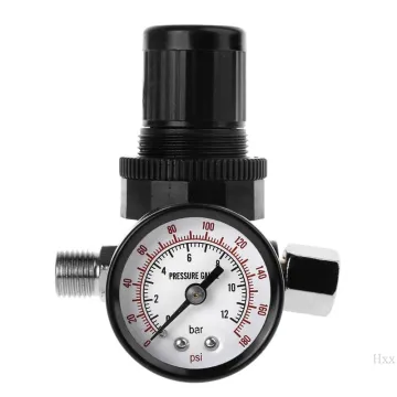 New 1/4" Air Pressure Regulator Reducer 12Bar 180 PSI Spray Gun Pressure Valve Gauge