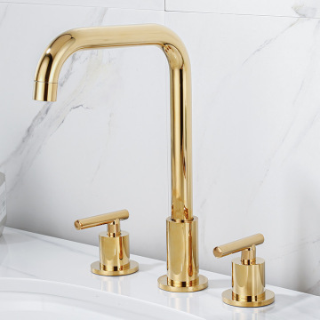 Hot Selling North America Gold Bathroom Double Handle 3 Hole Basin Faucet Mixer Tap