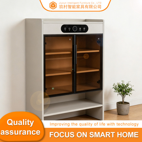 Смарт-шафка для абутку крэмава-карычневага колеру са шклянымі дзвярыма