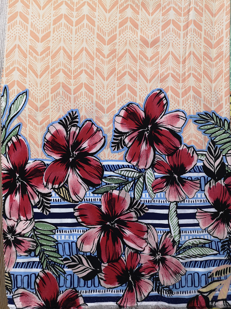Border Flower Rayon Voile 60S Printing Woven Fabric