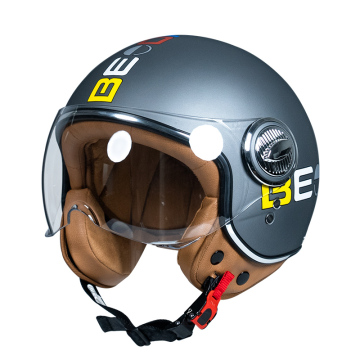 B-110B Half Face Motorcycle Helmet - Retro Look, Comfortable Interior, Black, Best Price