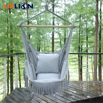 Uplion Patio Swing Hanging Hammock Chair with Tassels - Outdoor Indoor Cotton Hammock